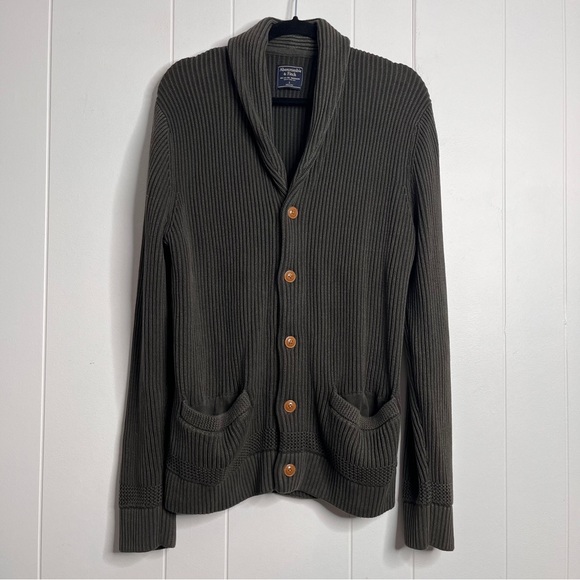 Abercrombie Fitch Olive Cardigan Sweater 100% Cotton Shawl